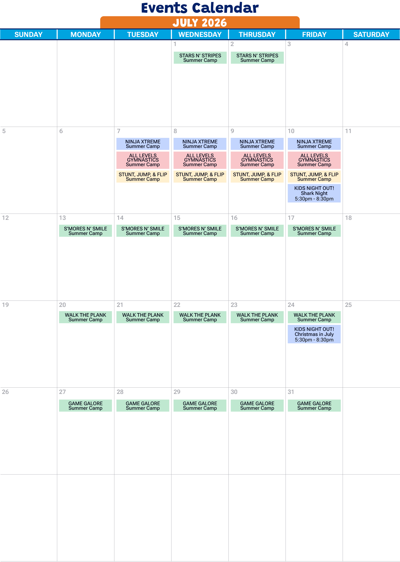 July 2026 events calendar