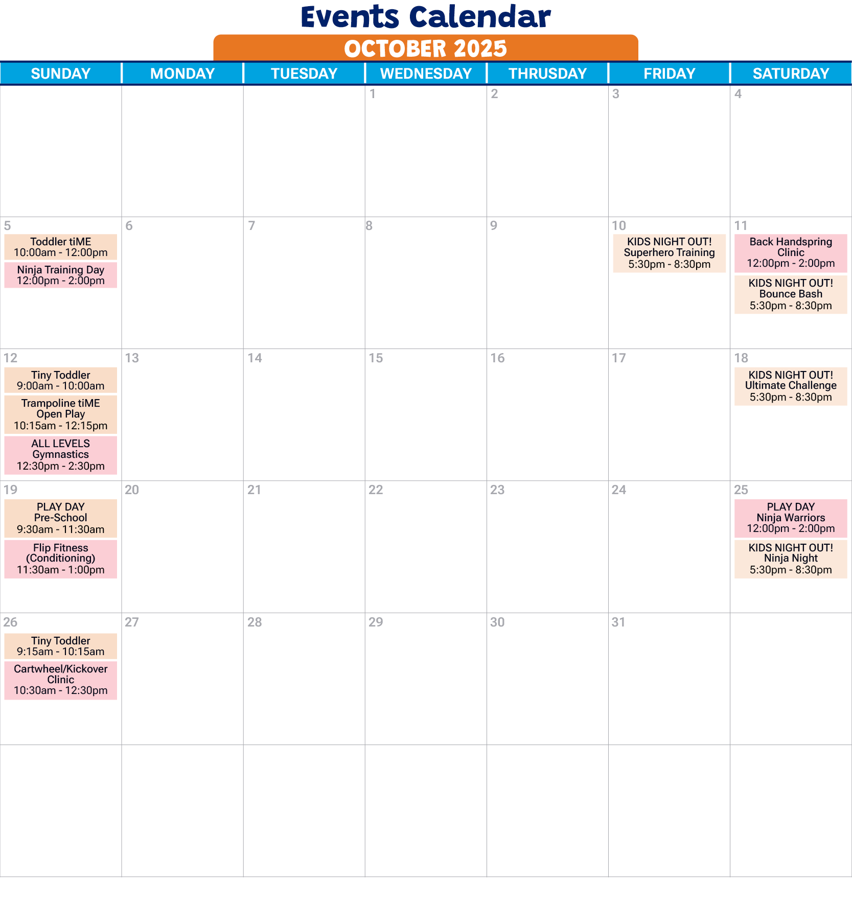 October 2025 events calendar